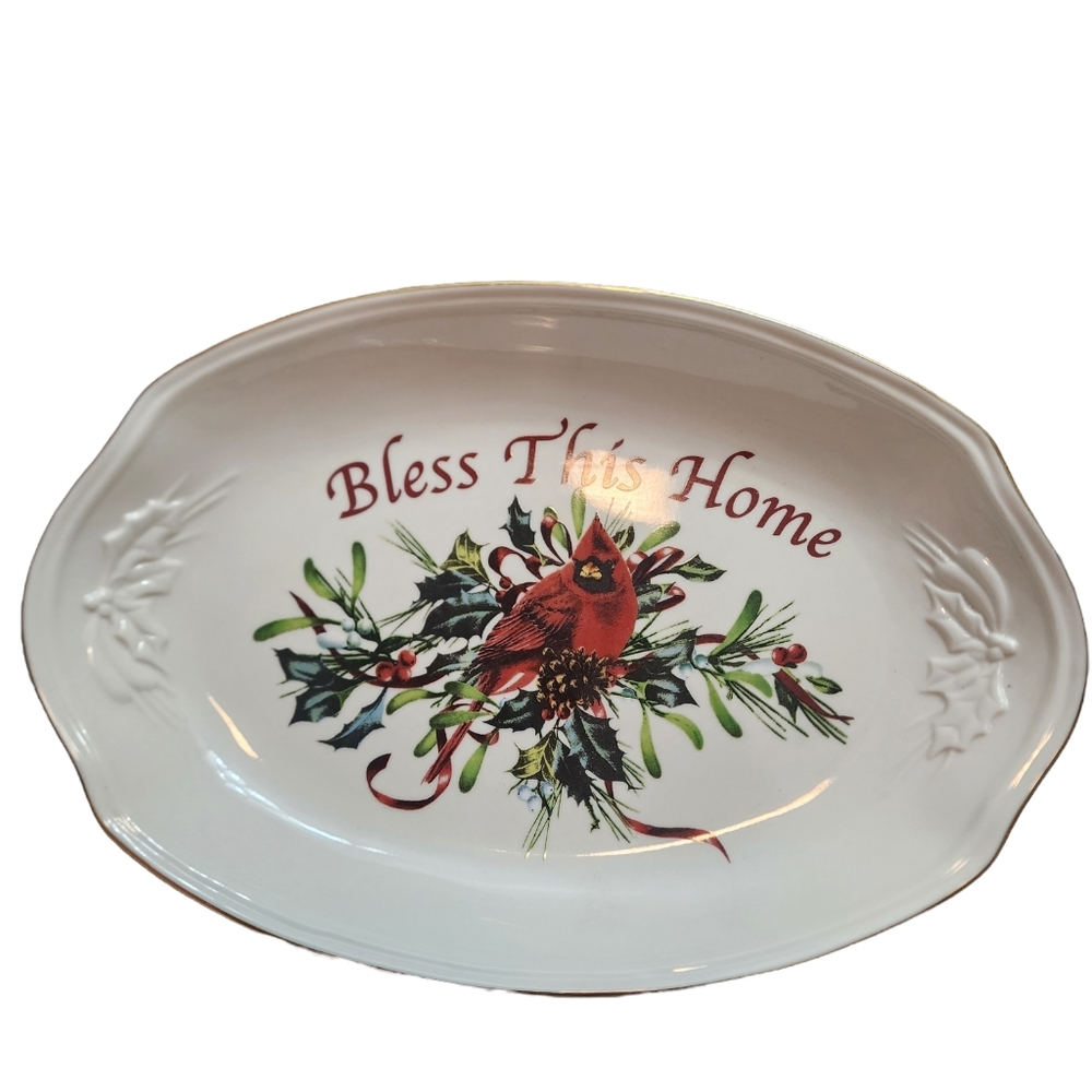Lenox Winter Greetings platter. Bless this home. Free shipping